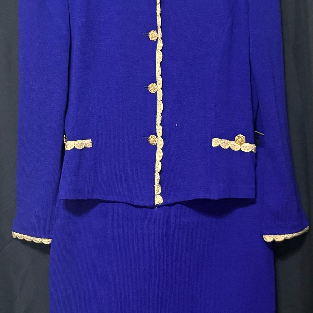 St. John Royal Blue Pantsuit with Gold Accents